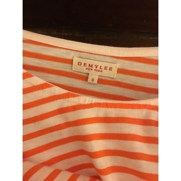 Demylee Orange white striped cotton  A-line T-Shirt Top Sz Sm - Picture 2 of 5